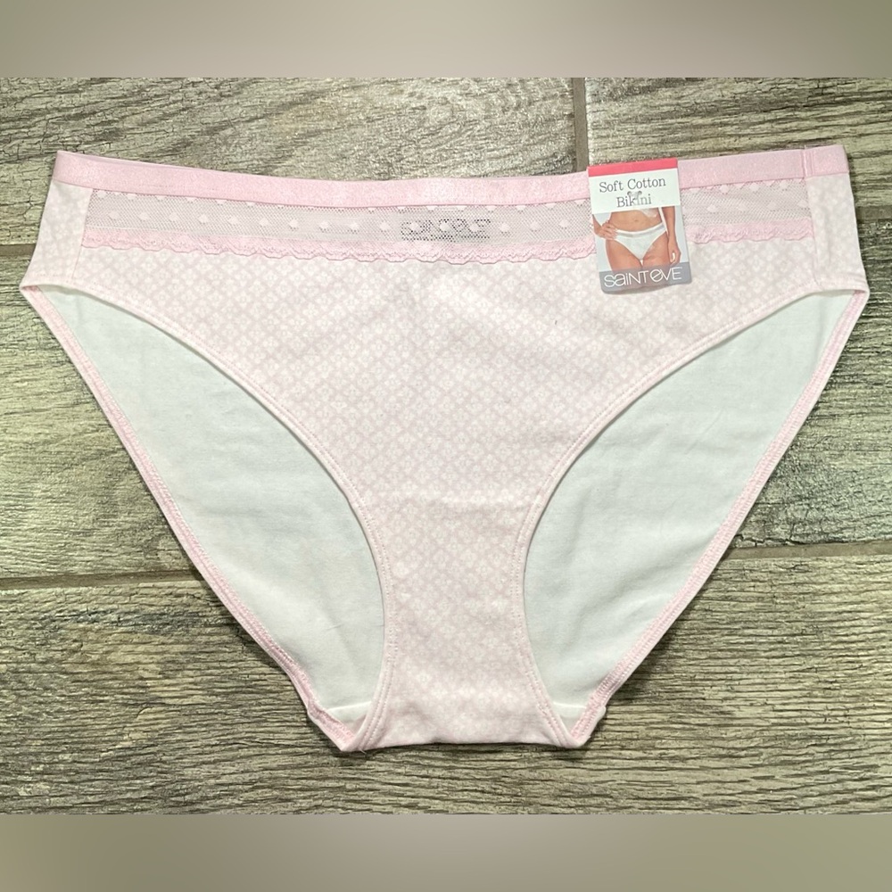 New Saint Eve soft cotton bikini panties size L Lace trim Pink Design